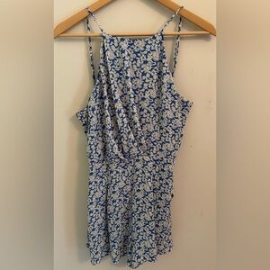 Lush Blue & White Floral Romper